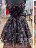 Printed Tulle Strapless Sweetheart Neck Short Party Dress Ruffled Homecoming Dress ARD3141-SheerGirl