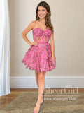 Printed Tulle Strapless Sweetheart Neck Short Party Dress Ruffled Homecoming Dress ARD3141-SheerGirl