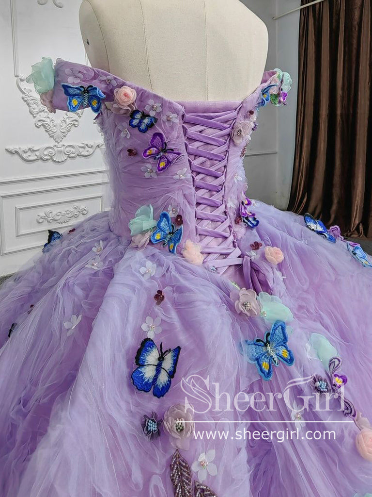 Amazing Purple Ruffled Train Fairy Birthday Quince Dress - Promfy