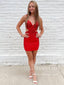 Red Sheath Short Prom Dress with Pearls Backless Homecoming Dress ARD3008