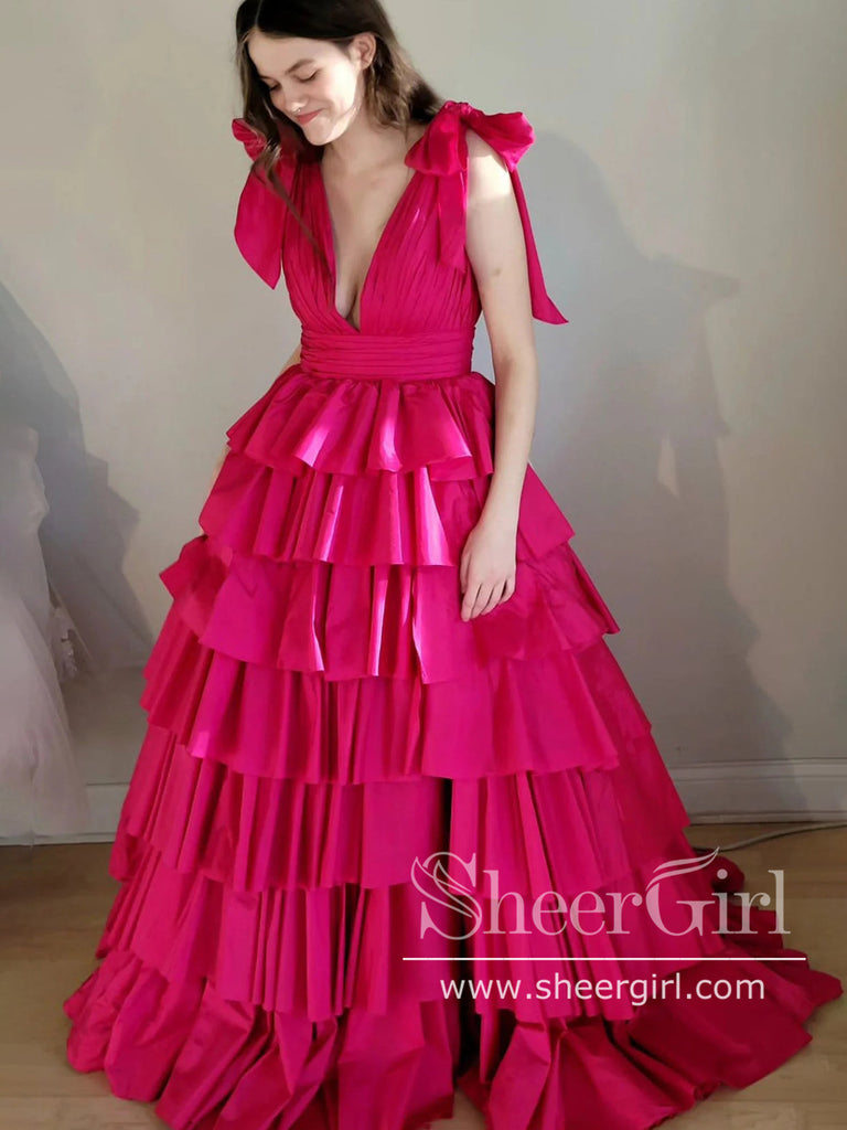 Hot Pink Ruffled Maxi Dress | SilkFred