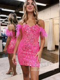 Sequins Lace Homecoming Dress Off the Shoulder Short Dresses with Feather ARD3129-SheerGirl