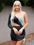 Single Sleeve Short Homecoming Dress Black Short Party Dress with Metal Strings ARD3016-SheerGirl