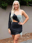 Single Sleeve Short Homecoming Dress Black Short Party Dress with Metal Strings ARD3016