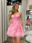 Sparkly Ruffled Tulle Short Formal Gown Sweetheart Neck Homecoming Dress ARD3140