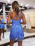 Sparkly Short Party Dress Sequins Lace Homecoming Dress Single Shoulder Short Dresses with Feather ARD3152-SheerGirl