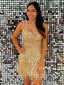 Sparkly Short Party Dress Sequins Lace Homecoming Dress Spaghetti Strapls Short Dresses with Feather ARD3174