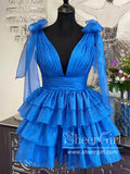 Sparkly Tulle Layered Short Prom Dress Tiered V Neck Homecoming Dress ARD3149-SheerGirl