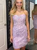 Strapless Lilac Appliqued Lace Homecoming Dress Mini Prom Dress ARD3011-SheerGirl