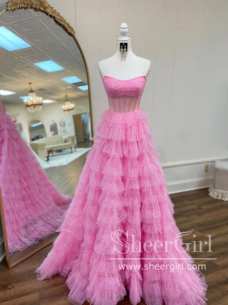 Sweetheart Neck Pink Quinceanera Dress Beaded Lace Prom Dresses ARD1960