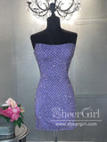 Strapless Sheath Cocktail Dress Plaid Sequins Homecoming Dress ARD3013-SheerGirl