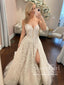 Strapless Sweetheart Neck Bridal dresses Delicate Leaves Lace Wedding Dresses with High Slit AWD2016