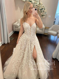 Strapless Sweetheart Neck Bridal dresses Delicate Leaves Lace Wedding Dresses with High Slit AWD2016-SheerGirl