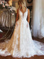 Stunning Illusion Sweetheart Neck A Line Wedding Dress Tulle Bridal Gown with Pockets AWD2028