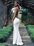 V Neck Satin Bridal Dress Mermaid Body-corn Wedding Dress with Beaded Appliques AWD2006-SheerGirl