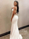 V Neck Satin Bridal Dress Mermaid Body-corn Wedding Dress with Beaded Appliques AWD2006-SheerGirl