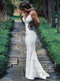 V Neck Satin Bridal Dress Mermaid Body-corn Wedding Dress with Beaded Appliques AWD2006-SheerGirl