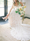 Vintage Floral Lace Wedding Gowns See Through Illusion Neck Wedding Dresses AWD2037-SheerGirl