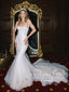 Vintage Lace Strapless Mermaid Bridal Dress Sweetheart Neck Polka Dots Tulle Wedding Dress with Court Train AWD2042