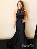 2 Piece Black Beaded Mermaid Prom Dresses for Junior Lace Bodice APD3428-SheerGirl