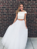 2 Piece Off the Shoulder Prom Dresses Ivory Beaded Tulle Quinceanera Dresses APD3417-SheerGirl