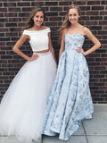 2 Piece Off the Shoulder Prom Dresses Ivory Beaded Tulle Quinceanera Dresses APD3417-SheerGirl