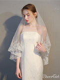 2 Tier Lace Wedding Veils Hip Length Bridal Veil ACC1002-SheerGirl