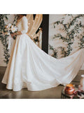 3/4 Sleeve Modest Wedding Dresses Backless Simple Long Sleeve Wedding Dress AWD1135-SheerGirl