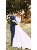 3/4 Sleeve Modest Wedding Dresses Backless Simple Long Sleeve Wedding Dress AWD1135-SheerGirl