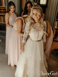 3/4 Sleeves Chantilly Lace A-Line Bohemian Deep V Illusion Neck Wedding Dress AWD1663-SheerGirl