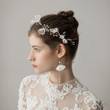 3D Flower Headband with Crystals, Ivory Flower Drop Earrings ACC1091-SheerGirl