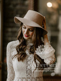 A Line 3/4 Trumpet Long Sleeve Lace Wedding Dresses Chiffon Beach Wedding Dress AWD1799-SheerGirl