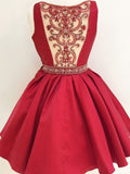 A Line Beaded Burgundy Homecoming Dresses for Junior Mini Skater Dress APD3480-SheerGirl