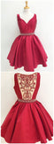 A Line Beaded Burgundy Homecoming Dresses for Junior Mini Skater Dress APD3480-SheerGirl