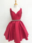 A Line Beaded Burgundy Homecoming Dresses for Junior Mini Skater Dress APD3480