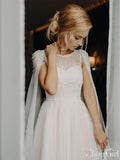 A Line Beaded Chiffon Boho Wedding Dresses with Cape Sleeves AWD1345-SheerGirl