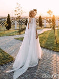 A Line Beaded Chiffon Boho Wedding Dresses with Cape Sleeves AWD1345-SheerGirl