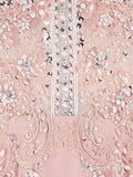 A Line Beaded Lace Long Pink Prom Dresses Open Back Plus Size Evening Dresses APD3335-SheerGirl