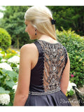 A Line Beaded Rhinestone Black Homecoming Dresses with Pocket Little Black Dress ARD1782-SheerGirl