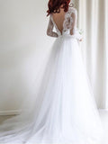 A Line Cheap Fitted White Wedding Dresses Plus Size Bridal Dress with Long Sleeves SWD0072-SheerGirl