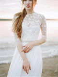 A Line Ivory Chiffon Beach Wedding Dresses with Sleeves See Through Bridal Dress AWD1207-SheerGirl