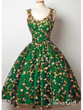 A Line Knee Length Green Homecoming Dresses Flower Embroidery Lace Formal Dresses ARD1040-SheerGirl