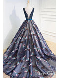 A Line Navy Blue Beaded Prom Dresses Bird Embroidered Quinceanera Dresses ARD1005-SheerGirl