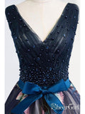 A Line Navy Blue Beaded Prom Dresses Bird Embroidered Quinceanera Dresses ARD1005-SheerGirl