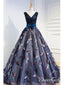 A Line Navy Blue Beaded Prom Šaty Bird Embroideed Quinceanera Šaty ARD1005 