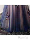 A Line Navy Blue Flower Appliqued Prom Dresses Bow Beaded Quinceanera Ball Gowns ARD1002-SheerGirl