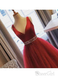 A Line Plus Size Red Long Evening Dresses for Women Beaded Tulle Prom Dresses ARD1035-SheerGirl