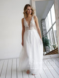 A Line Soft Net Beaded Appliques Deep V Illusion Wedding Gown AWD1751-SheerGirl