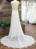 A Line Spaghetti Straps Lace Wedding Dresses White/Ivory Rustic Wedding Dress AWD1759-SheerGirl