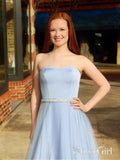 A Line Strapless Blue Prom Dresses Beaded Long Quinceanera Dress Plus Size APD3405-SheerGirl